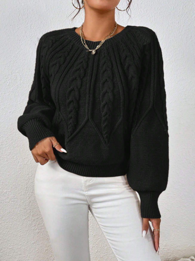 Amazon pullover crew neck knit sweater, cross-border foreign trade, long-sleeved cable knit solid color autumn and winter versatile knit top for women - Image 21