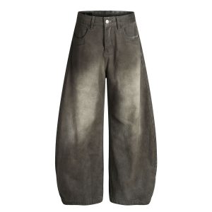 G6895 American-style trendy washed black retro distressed design men's loose-fitting curved blade jeans