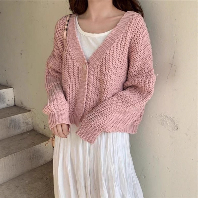 2026 New Sweet and Cute School Style Girls' Top, Loose Fit, Short Sleeve, Single Button Knit Cardigan - Image 3