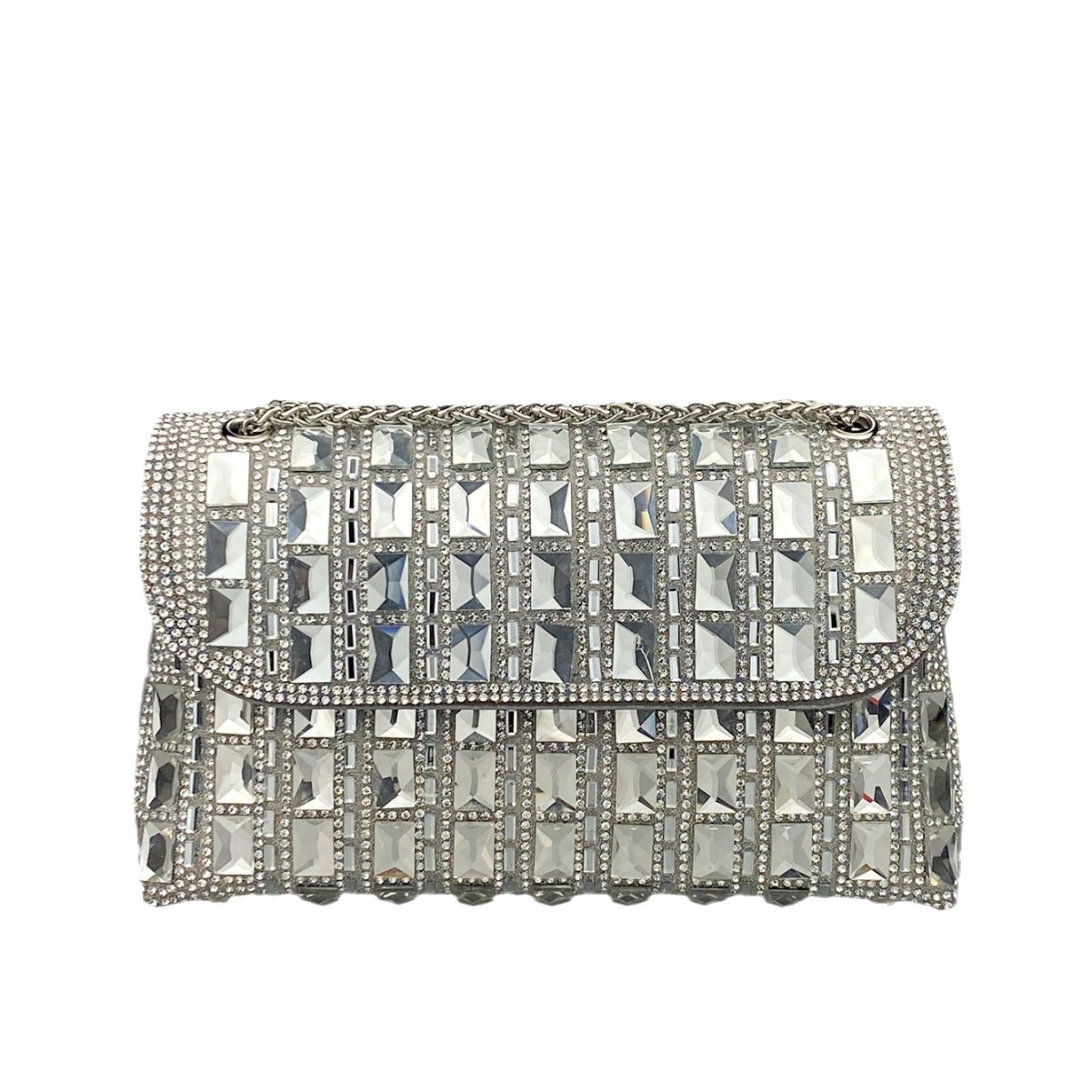 Cross-border new shiny glass evening dress celebrity rhinestone clutch bag underarm hand chain cheongsam bag dinner - Image 5