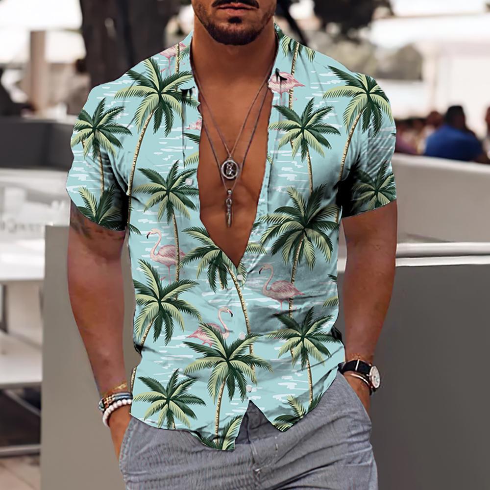 Cross-border foreign trade 2023 men's Hawaiian short-sleeved shirt men's lapel shirt holiday casual T-shirt - Image 2