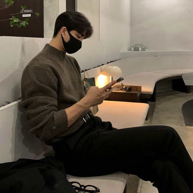 autumn and winter half turtleneck sweater for men, Korean style trendy solid color sweater, mid-collar bottoming shirt, warm inner wear