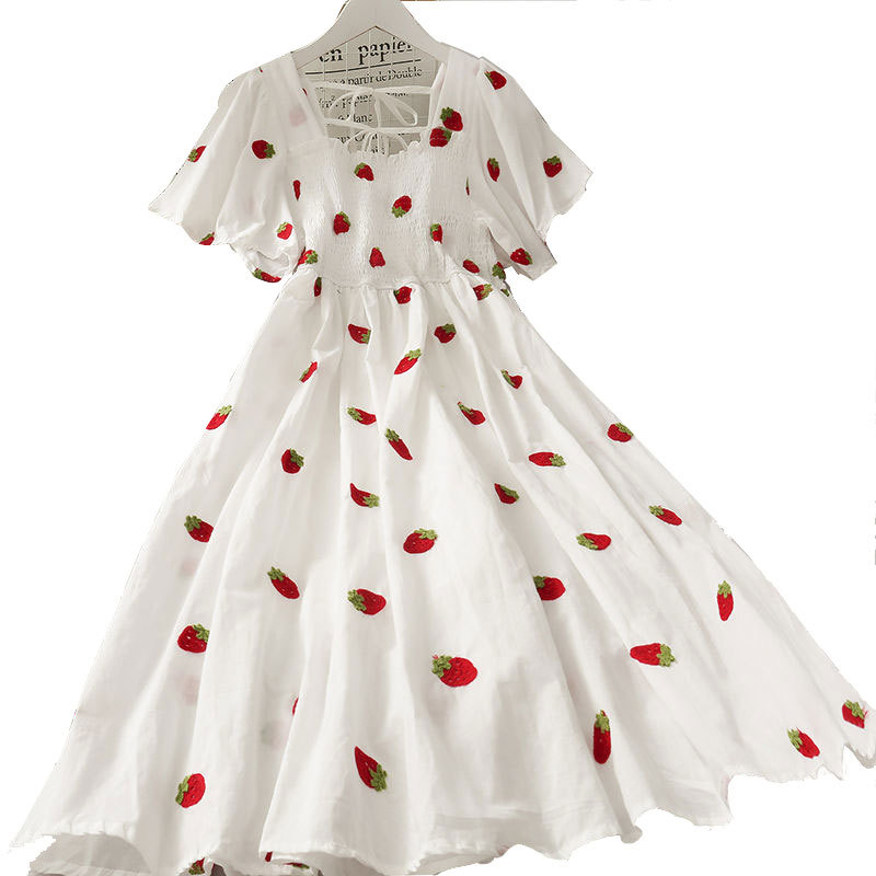 2021 new high-waisted mid-length pineapple print beautiful back age-reducing skirt women's large size lace-up pleated dress summer - Image 4