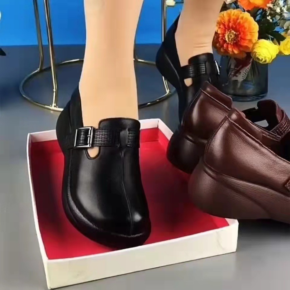 Platform shoes for women thick sole soft leather handmade buckle single shoes retro round toe comfortable soft sole 2022 spring women's shoes - Image 2