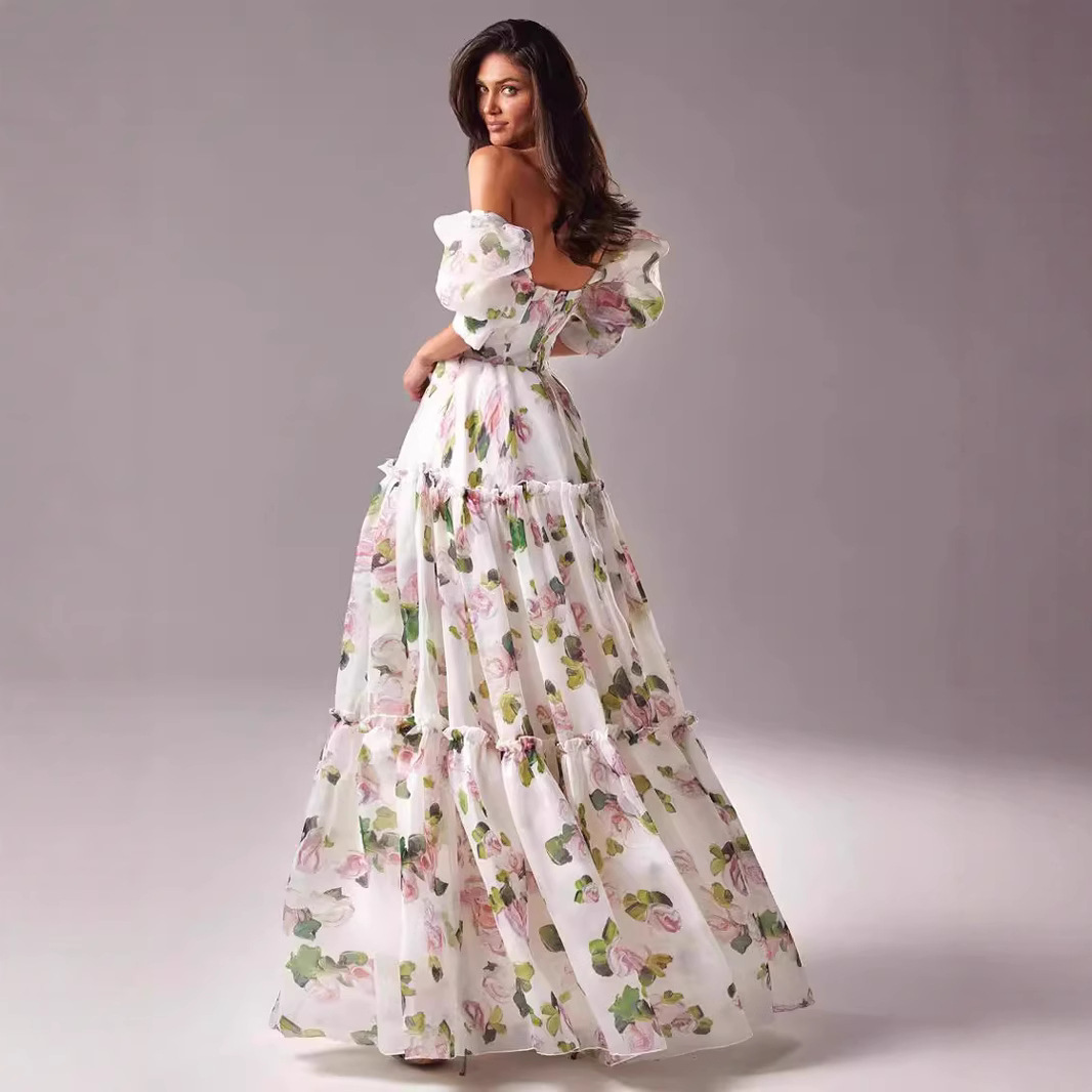 New European and American cross-border style off-shoulder European and American women's fashion organza fairy long elegant evening dress - Image 3