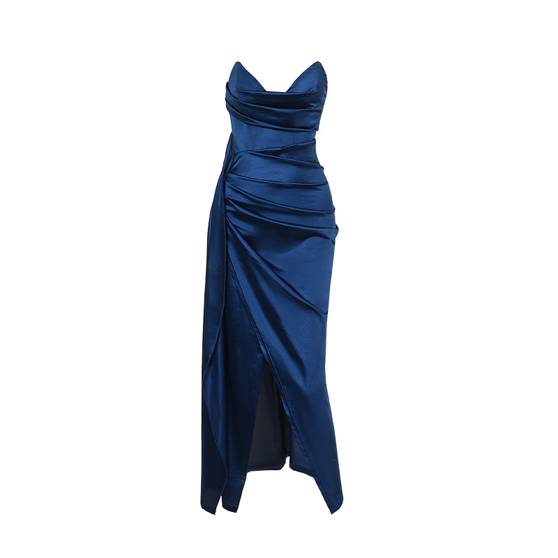 JY24540 Autumn 2026 New Elegant Sexy Slim Fit Deep V Waist Satin Slit Dress for Women - Image 5