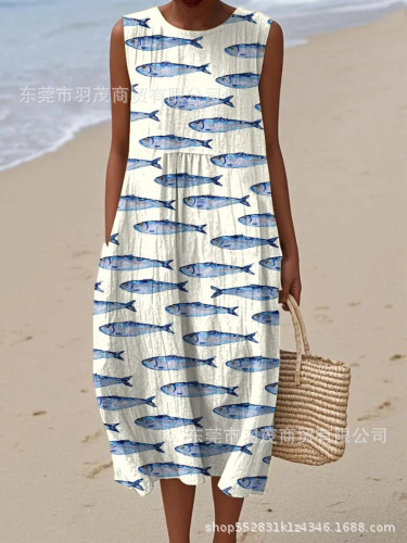 2025 European and American spring and summer new sleeveless casual printed temperament long skirt dress slim small fresh casual skirt - Image 21