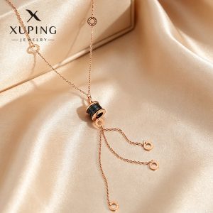 Xuping Stainless Steel Japanese and Korean Style Elegant Sweater Chain Tassel Rose Gold Niche Retro Easy-Match Necklace Wholesale Women's
