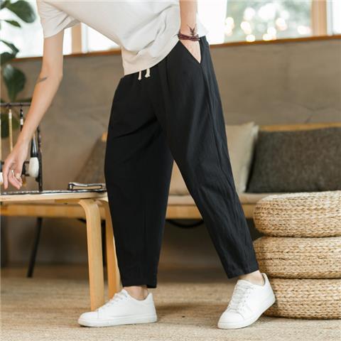 Nine-point trousers men's summer thin cotton and linen trousers loose straight large size casual trousers Chinese style men's trousers cotton and linen trousers - Image 10