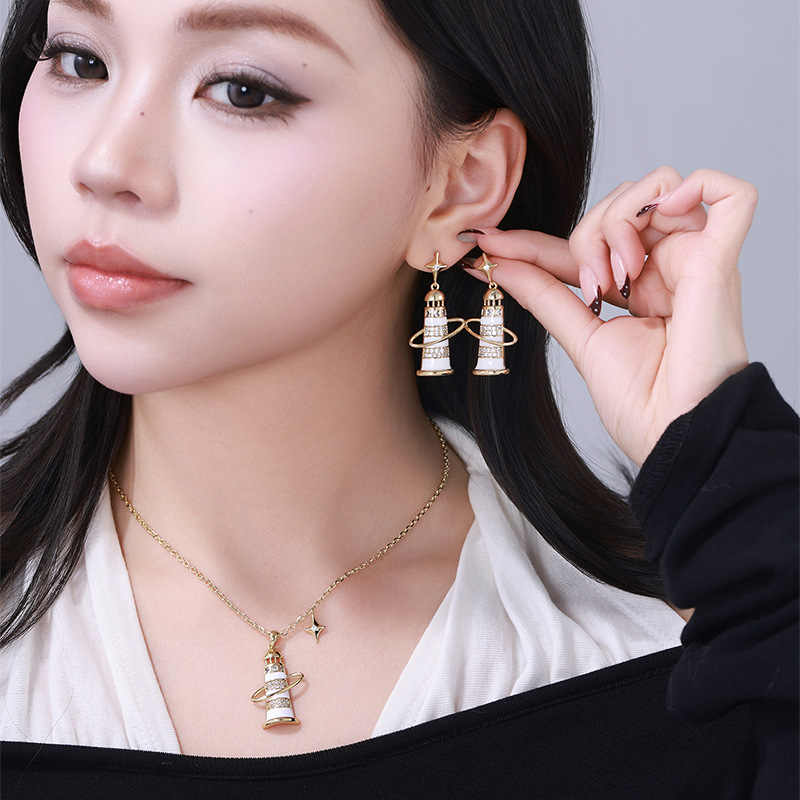 Xuping Fashion Niche Design Star Lighthouse Earrings and Necklace Jewelry Set - Festive and Elegant Earrings and Necklace - Image 2