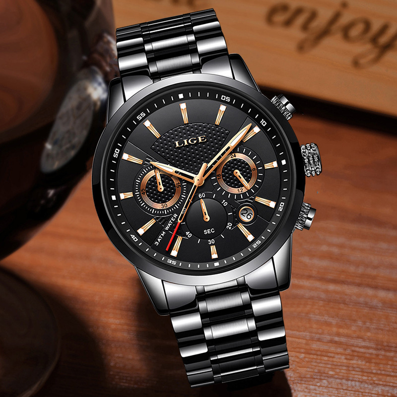 New LIGE 9866 men's sports quartz watch waterproof steel belt binocular multifunctional watch business watch - Image 18
