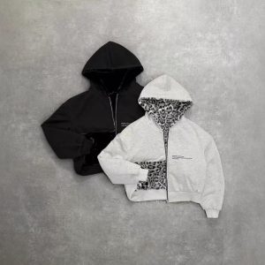 2025 European and American new autumn and winter new hooded sweatshirt reversible retro leopard print zipper hoodie loose top