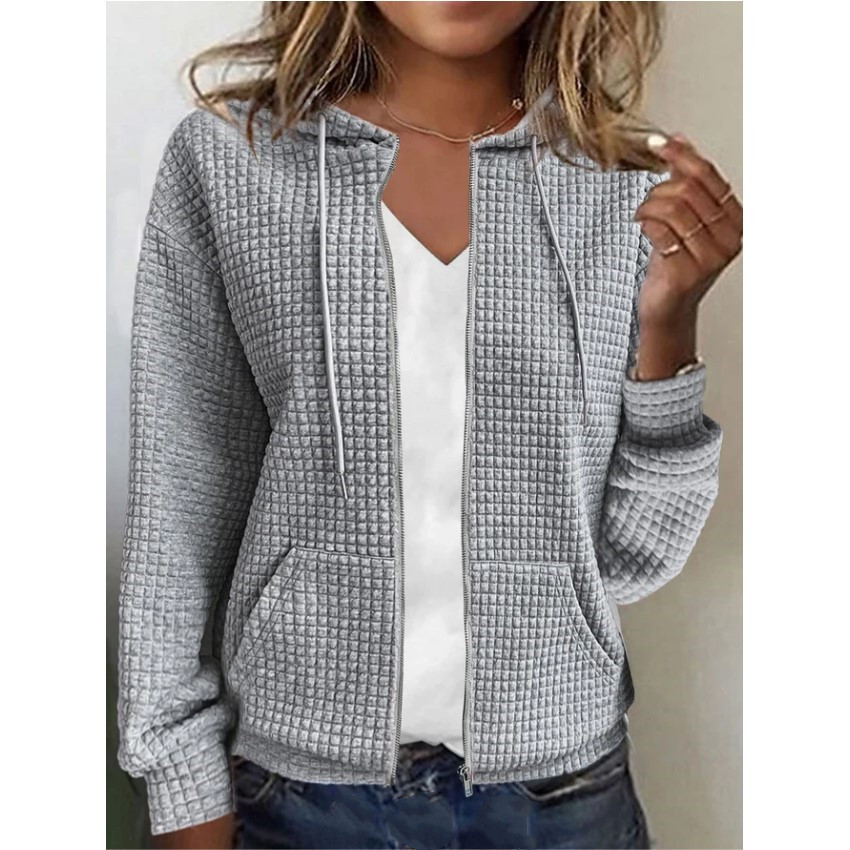2023 European and American cross-border women's clothing Amazon independent station AliExpress zipper hooded cardigan long-sleeved sweatshirt jacket - Image 4