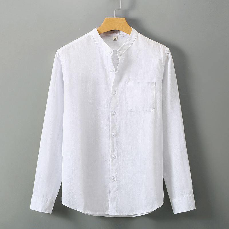 Summer linen short-sleeved shirt for middle-aged men's business casual pure linen pocket shirt loose cardigan half-sleeved linen clothing - Image 14