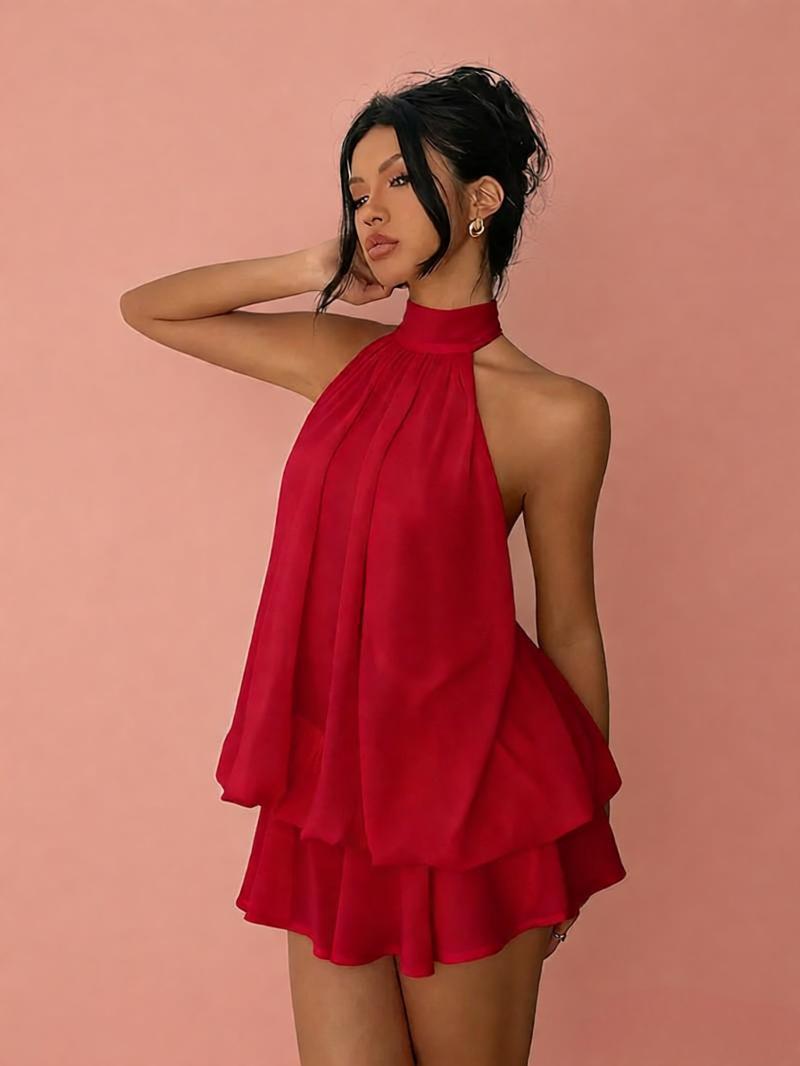 European and American cross-border Sanya resort dress, beach dress, chiffon halter neck tea break short skirt, 2025 autumn sexy hot girl dress - Image 8