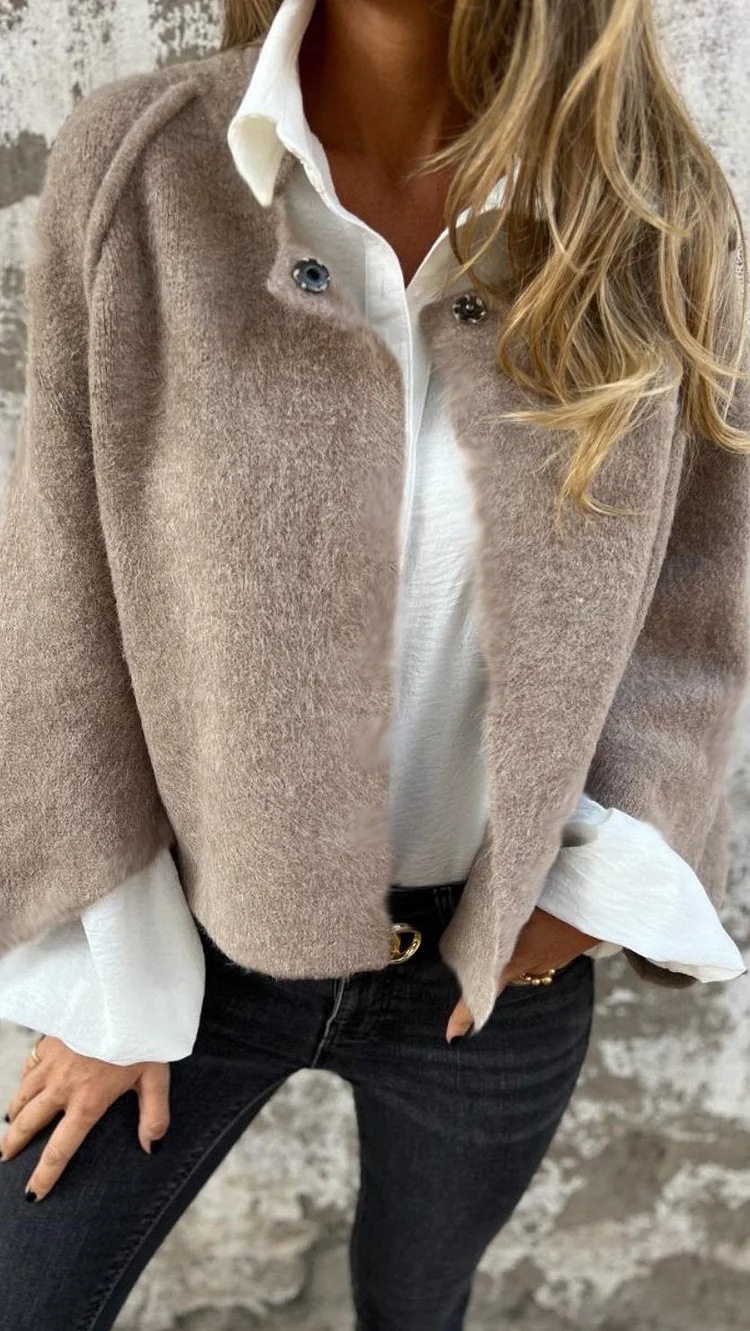 2024 Independent Station Foreign Trade AliExpress_Autumn and Winter Loose Short Cashmere Long Sleeve Jacket - Image 8