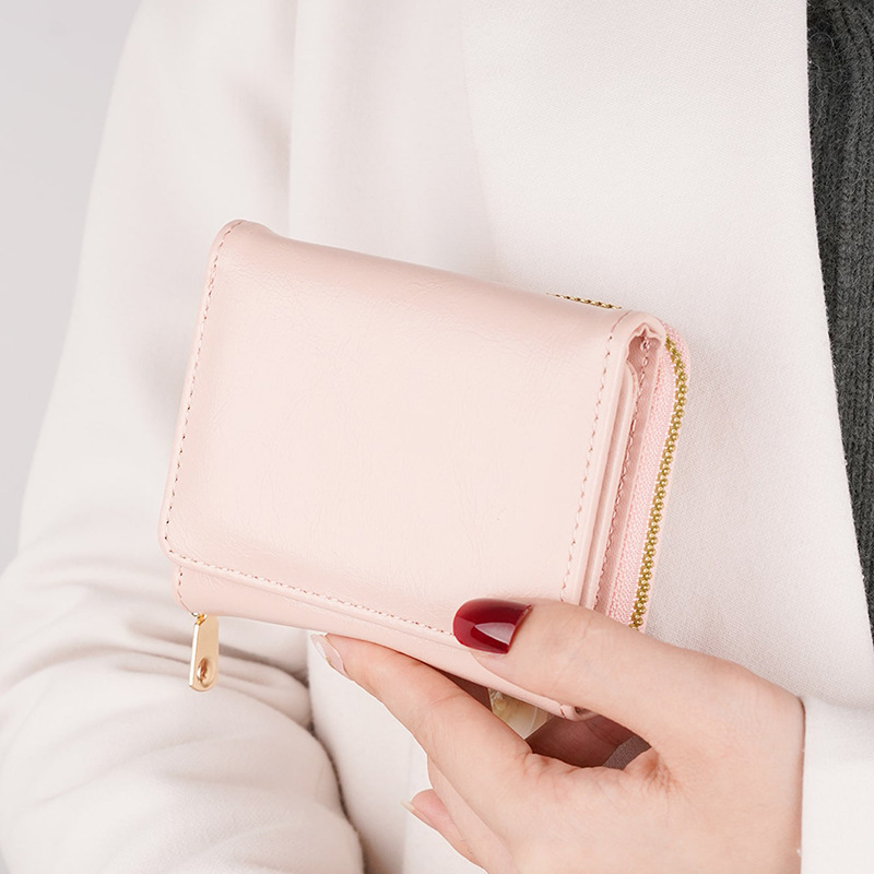 Credit card ID card cash wallet women's wallet small wallet short wallet card holder zipper wallet multi-layer trifold - Image 3