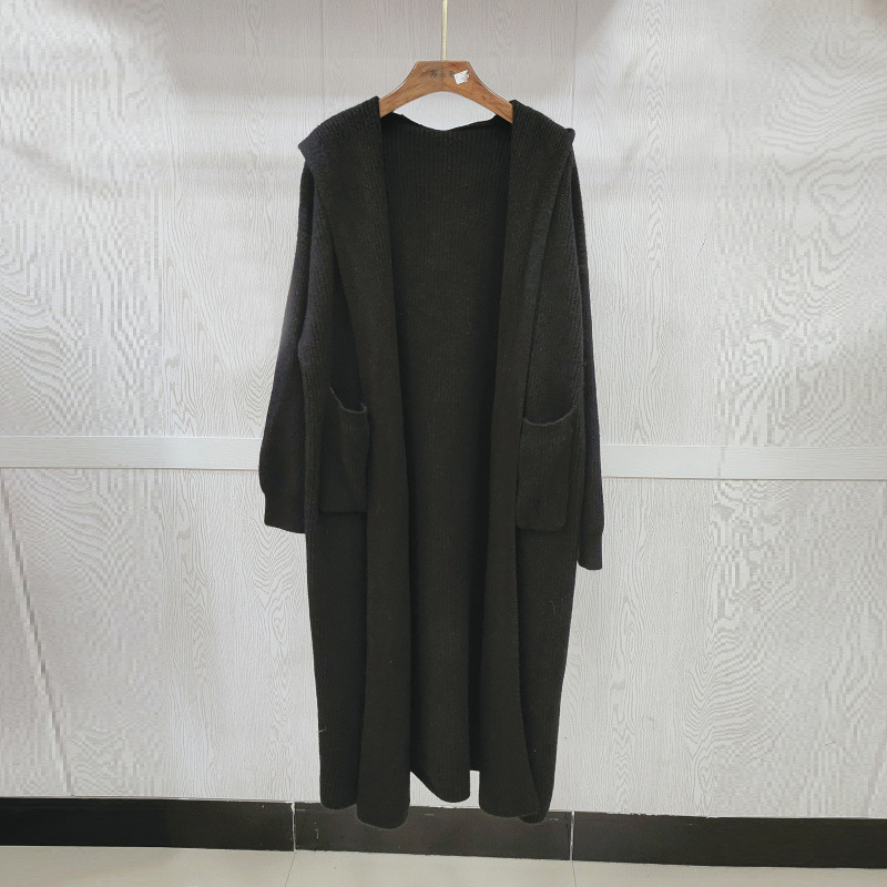 High-end mid-length hooded knitted cardigan for women, thickened for autumn and winter, soft and cozy style, perfect for layering under a coat. - Image 8