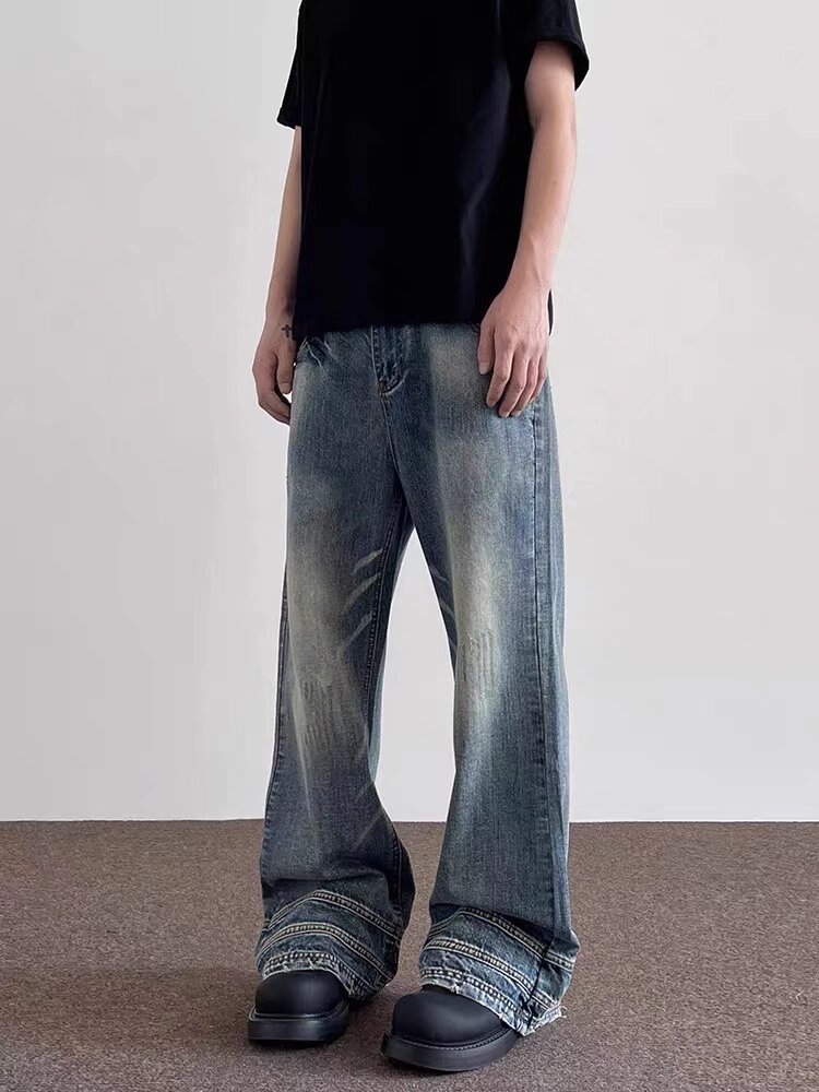American retro niche design cat whisker flared jeans men's trendy brand handsome high street vibe couple pants trendy - Image 3