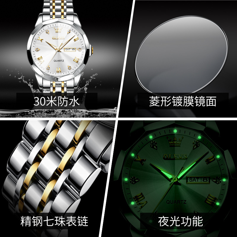 A dropshipping Oris brand watch fashion elegant double calendar waterproof quartz watch couple men and women watches - Image 6