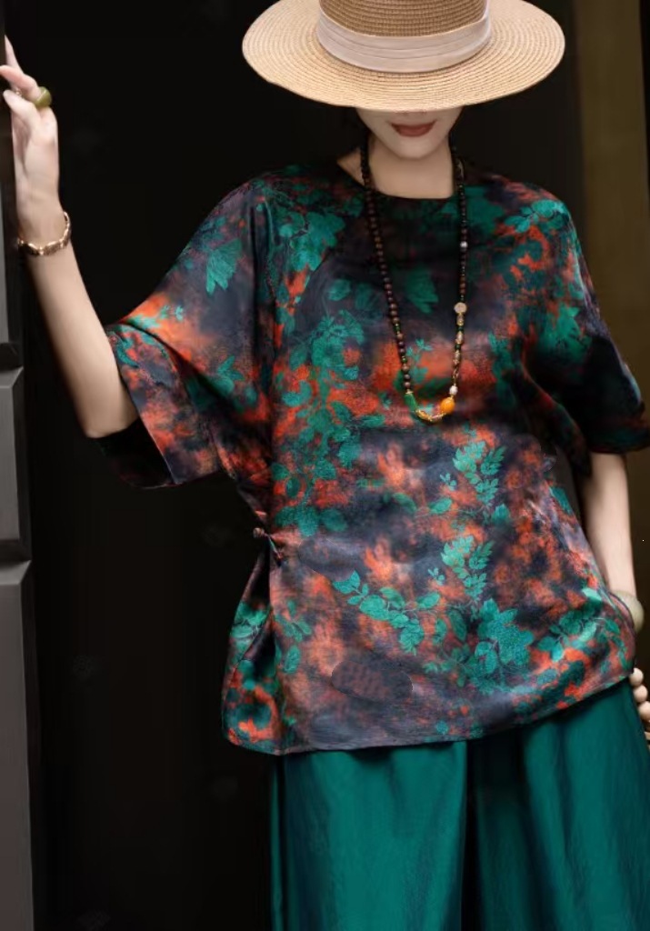Factory direct wholesale of new Chinese style mulberry silk and fragrant cloud yarn zip-up blouse, 2026 hot-selling pattern, old-fashioned loose fit shirt for summer. - Image 8