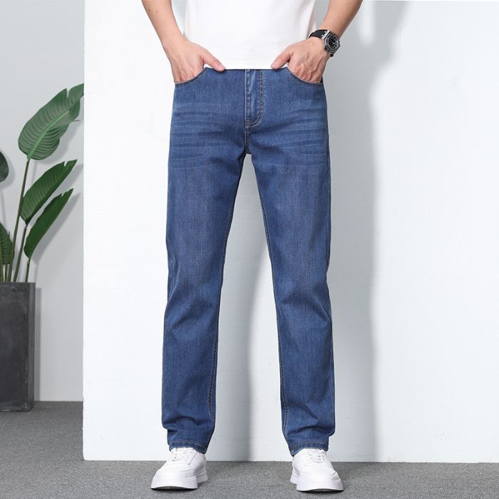 2025 new high-end stretch summer thin jeans men's loose straight ice silk casual large size long pants - Image 8
