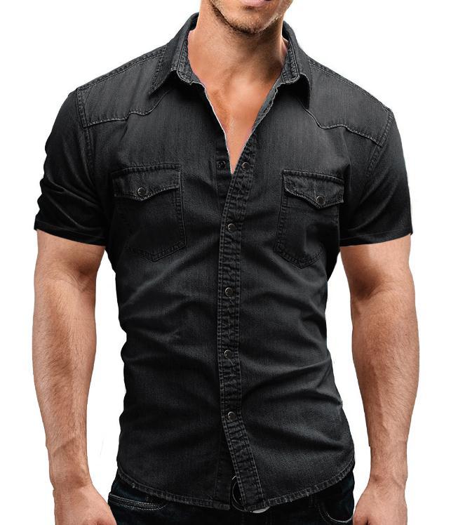 Hong Kong trendy brand 2023 summer new casual solid color men's denim short-sleeved shirt casual large size designer style - Image 10