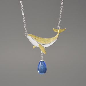 Yuanjin Production: Blue Whale's Tears S925 Sterling Silver Artificial Crystal Whale Necklace, Love the Earth Series