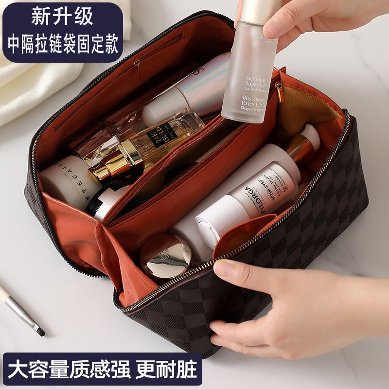Checkered pillow cosmetic bag for women High-value portable large-capacity waterproof toiletry bag travel cosmetic storage bag - Image 11