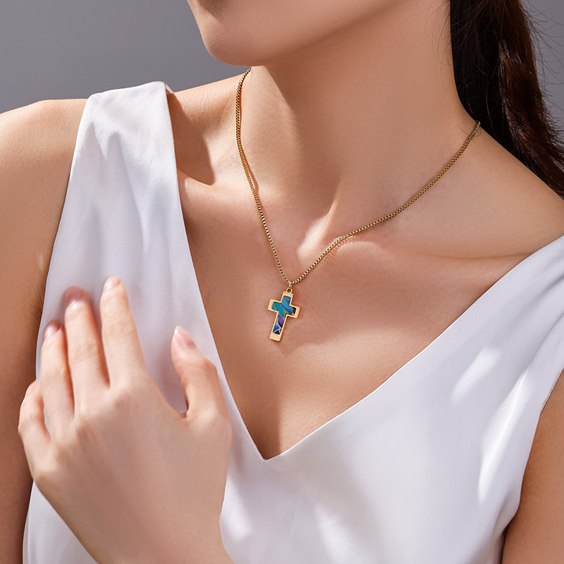 Xuping's new fashionable stainless steel 14k color cross necklace, European and American style, unique hip-hop trendy jewelry for women. - Image 4