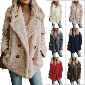 Amazon Fall/Winter Women's Lapel Double-Breasted Loose-Fitting Lambswool Coat