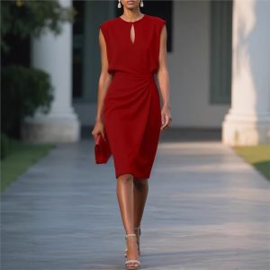 Knotted Round-Neck Dress with Cutout Detail