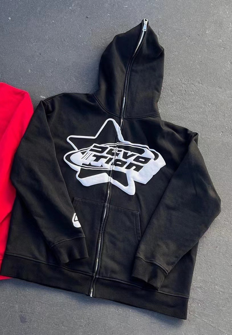 Oversized full face zipper sweater streetwear spring Y2k gothic punk star print hoodie tide - Image 15