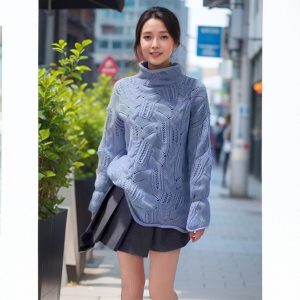 Spot Zhao Jinmai same style foreign trade cross-border half-high collar hollow knit sweater women's autumn and winter gentle style sweater top