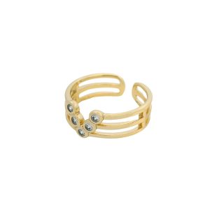 Xuping's new alloy ring plated with 14k color artificial gemstones, adjustable opening, simple and unique design.