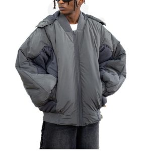 INS hot winter patchwork contrast color hooded functional style men and women loose double-layer zipper thickened cotton jacket trend
