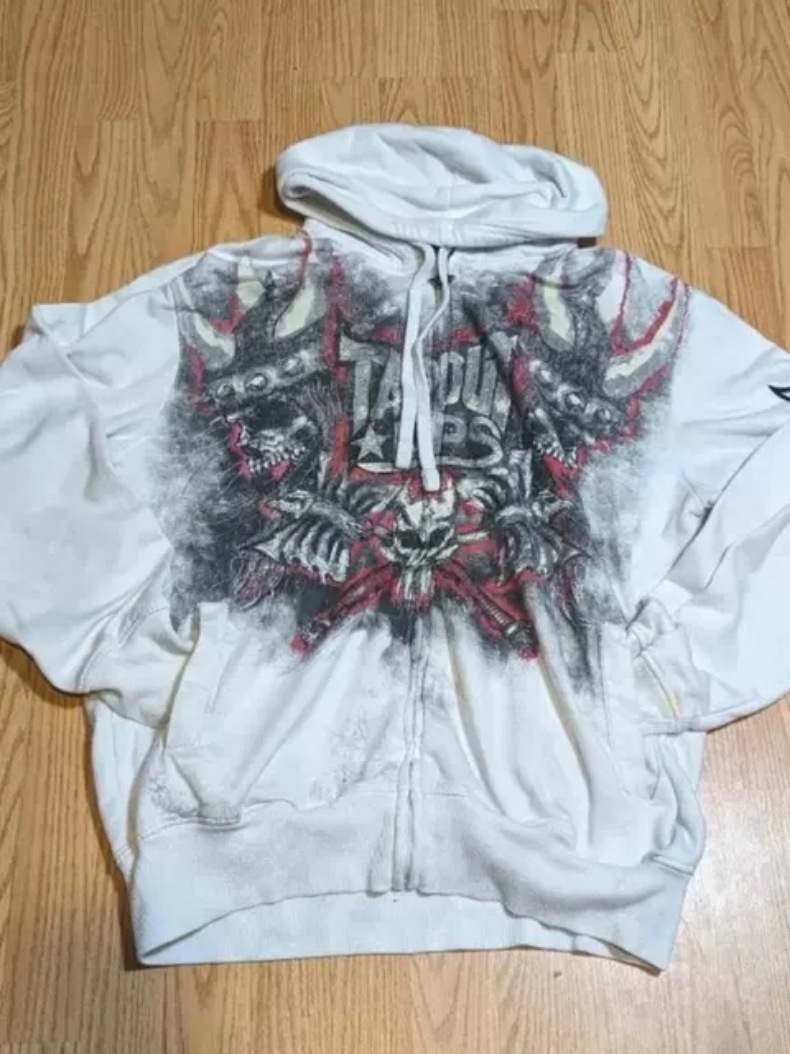 Y2K skeleton zip-up hoodie, 90s retro graphic print zip-up top, sweatshirt, sweatshirt, men's and women's. - Image 22