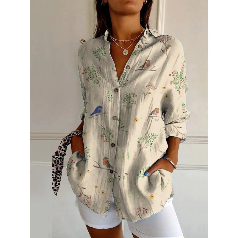 2025 New Women's Long-Sleeved Shirt, Summer European and American Trendy Long-Sleeved Shirt, Floral Print 3D Shirt - Image 5