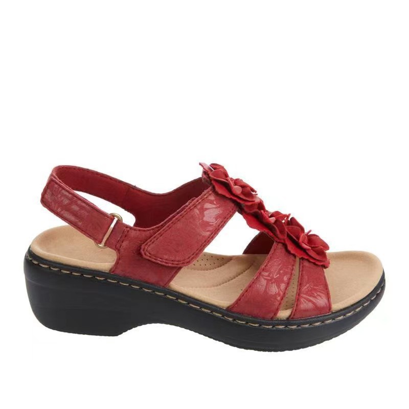 Ladies shoes2024 summer cross-border new wedge heel women's sandals flower foreign trade Velcro beach sandals - Image 3