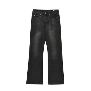 Washed denim flared pants, American retro casual floor-length trousers, men's high street trendy loose wide-leg flared pants