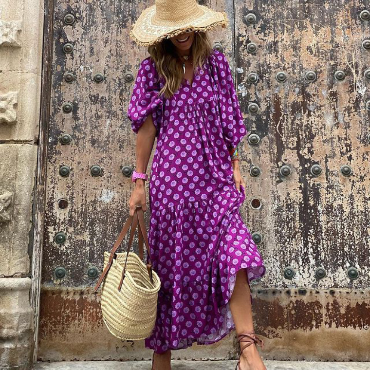 2023 Autumn New Arrival - Hot Selling Geometric Print Puff Sleeve Dress - Street Style Must-Have Plus Size Women's Clothing - Image 6