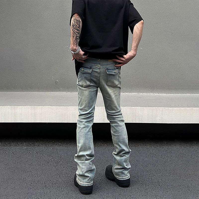 European and American street flared jeans for men, old American retro high street style, slim fit, niche design, straight pants - Image 2