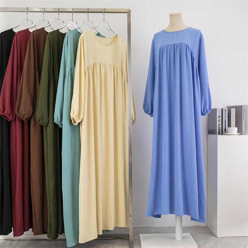 Cross-border foreign trade loose large size long-sleeved solid color pullover robe dress spring and autumn Korean version fat girl over-the-knee long skirt dress - Image 8