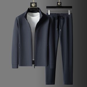 2025 Spring/Autumn New Men's Stand Collar Zipper Long-Sleeved Cardigan and Trousers Fashionable Casual Suit