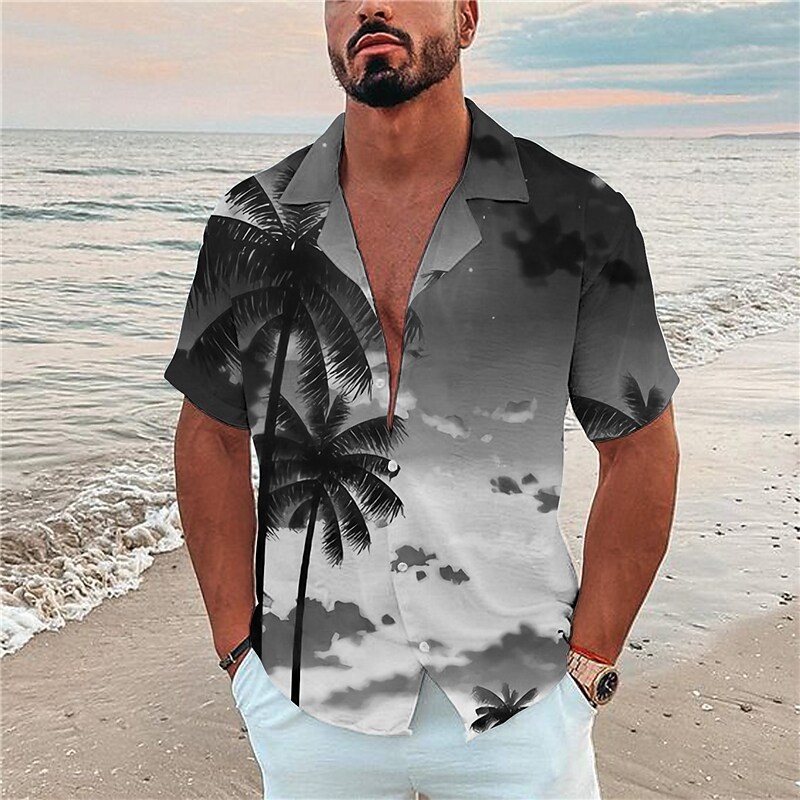 Cross-border foreign trade 2023 men's Hawaiian short-sleeved shirt men's lapel shirt holiday casual T-shirt - Image 9
