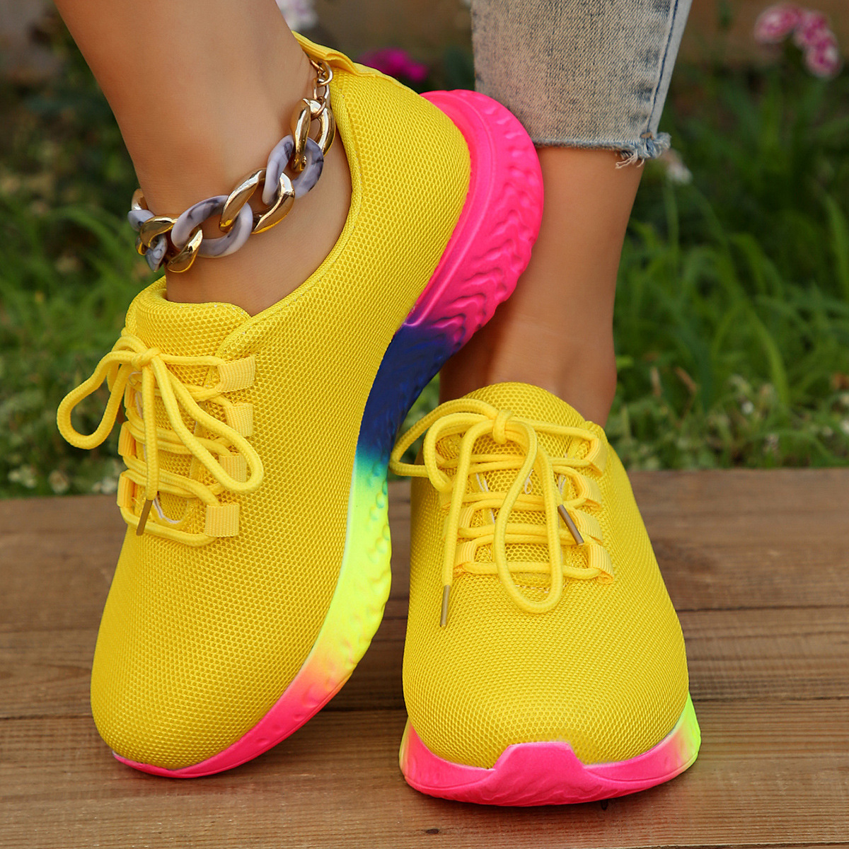 New cross-border 2023 autumn European and American large size 36~43 rainbow single shoes women's casual thick-soled lace-up sports shoes women - Image 7