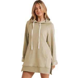 European and American fashion women's autumn and winter new solid color drawstring hooded sweatshirt women's mid-length loose slit top for women