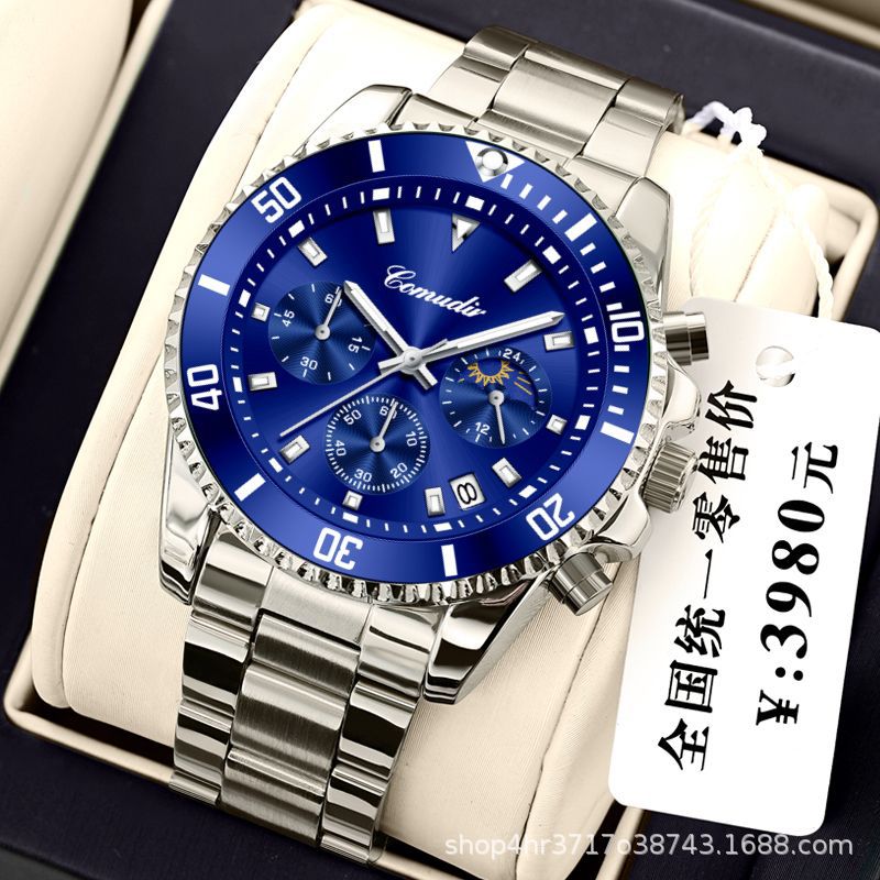 Cross-border foreign trade watch gift order real three-eyed men's green water ghost series luminous waterproof men's watch sports watch - Image 3