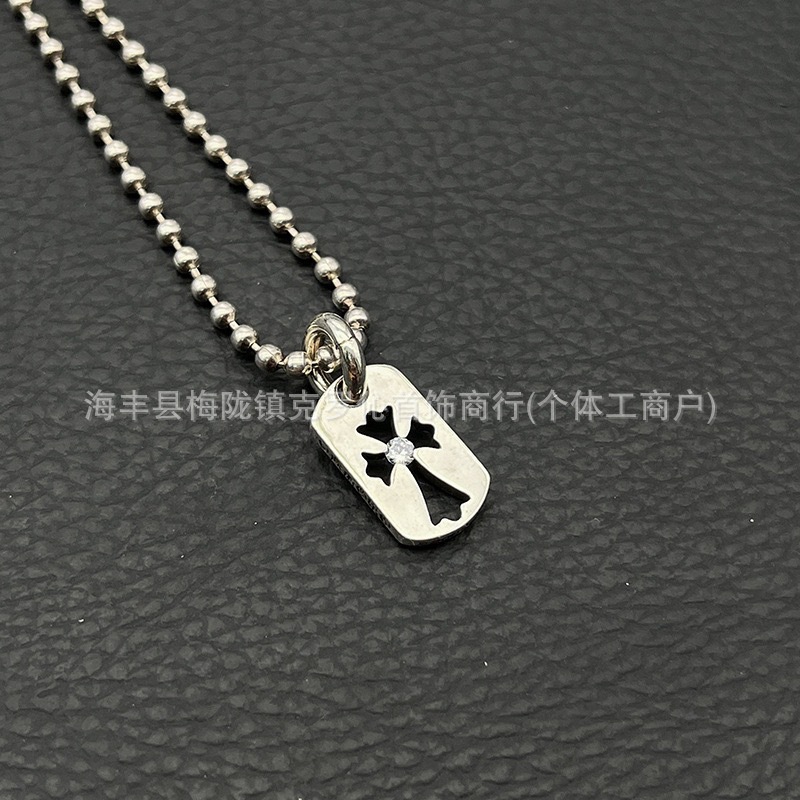 CH Croxin Mini Military Tag Necklace, Vintage Style, Fully Rhinestone Openwork Cross Tag Necklace, European and American Hip Hop Style, Unisex - Image 12