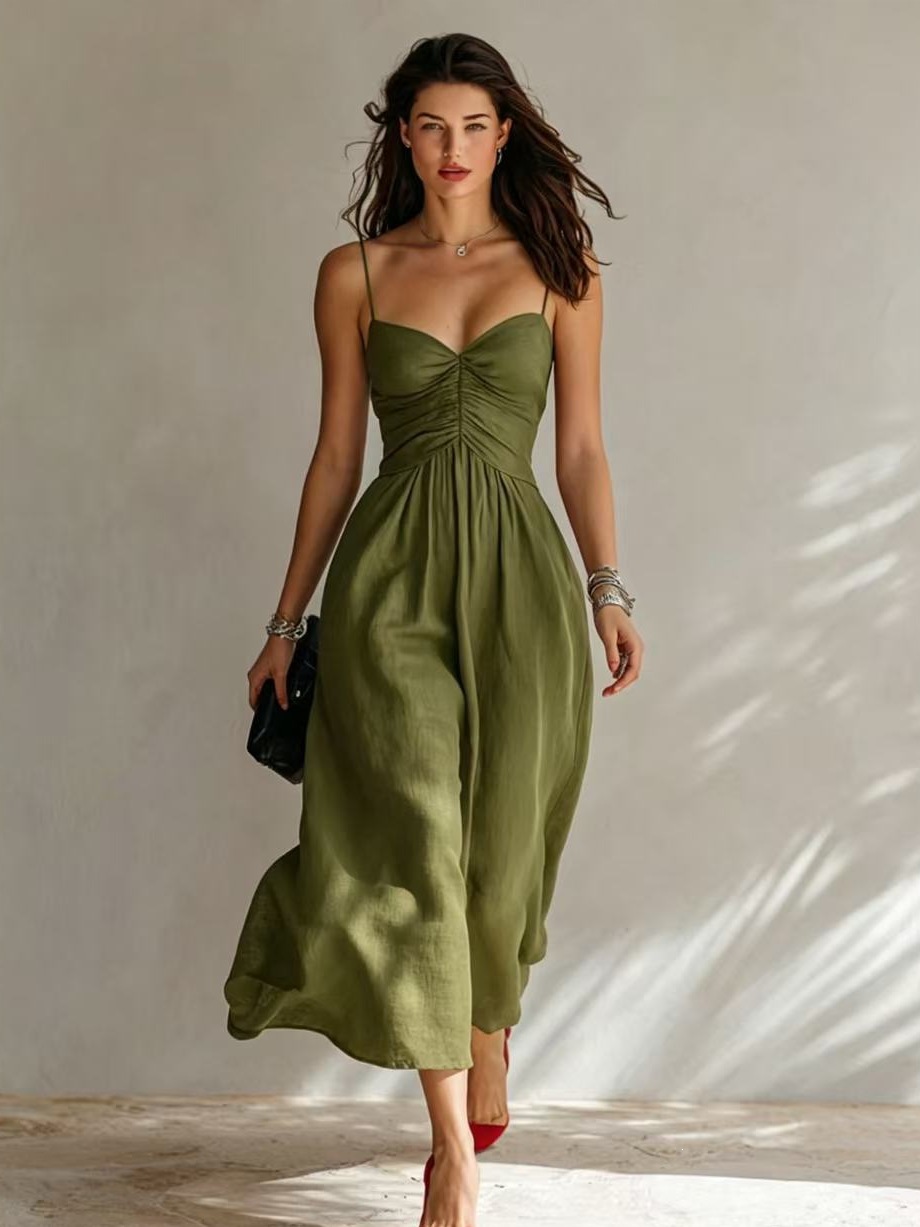 2026 European and American TK Independent Website Cross-border Spring/Summer New Pleated Sexy Suspender Dress - Image 8